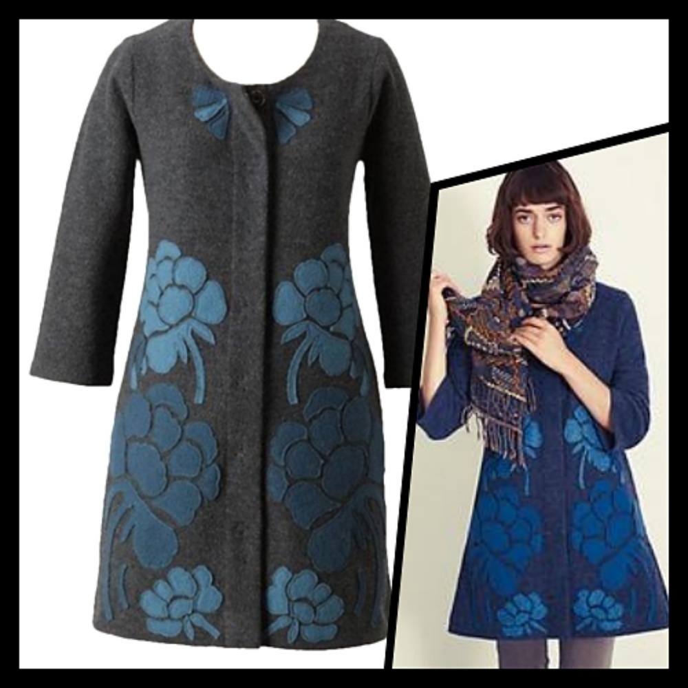 Anthropologie Merino Wool Duster Coat Gray Blue MINT